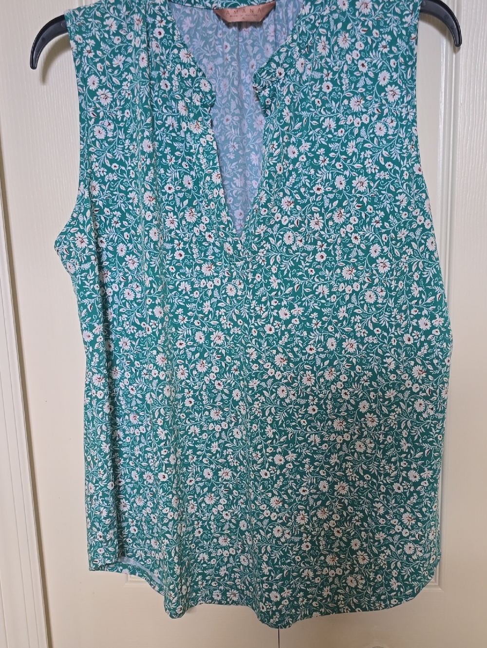 Amiana Teal Floral V-Neck Sleeveless Top